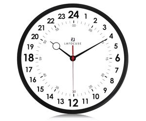 Lafocuse Horloge Murale 24 Heures Design Moderne, Silencieuse Analogique 24H Pendule Murale 30cm, sans Tic Tac Décoration pour Salon Cuisine Chambre Bureau