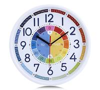 Lafocuse Horloge Murale Enfant Apprentissage Couleur Arc-en-Ciel Pendule Murale Quartz Silencieuse Educative pour Ecole Chambre Enfant Salon 30 cm