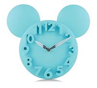 Lafocuse Horloge Murale Enfant Mouse, Bleu Chiffres 3D Créative Pendule Murale Moderne pour Salon Chambre Ecole Maternelle 32x28cm
