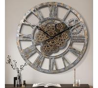 Lafocuse Horloge Murale Geante avec Engrenages Mobiles, Marron Industrielle Bois, Steampunk XXL Vintage Pendule Murale Retro, Chiffres Romains 57cm pour Salon Bar Bureau