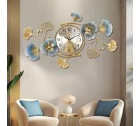 Lafocuse Horloge Murale Or Grande Métal, Ginkgo Biloba Décoration Silencieuse Pendule Murale Moderne Nordic, Design Créative pour Salon Chambre Bar 83x48cm