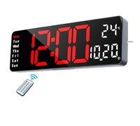 Lafocuse Horloge Numérique Murale LED, Digitale Grande Affichage 32cm avec Télécommande, Température, Date, Jour, 2 Alarmes, 12/24H, Luminosité Réglable Pendule Murale pour Salon Cuisine Bureau, Rouge