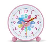 Lafocuse Reveil Enfant Silencieuse, Métal Rose Reveil la Lumière de Nuit Facile à Lire, Apprentissage Créative Moderne Design Horloge de Table sans Tic-tac Chevet Chambre 10.5cm