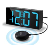 Lafocuse Réveil Extra Fort avec Secoueur de Lit, pour Les Gros Dormeurs/Malentendants/Sourds, Grand Écran 7,4" avec Luminosité Réglable, 4 Niveaux de Volume, Charger USB, 12/24 Heures, Snooze