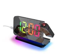 Lafocuse Réveil Projecteur Plafond avec 11 RVB Couleurs LED Affichage & 10 Couleurs Veilleuse, Horloge Numérique avec Luminosité Volume Réglable, Snooze, Réveil Projection pour Chambre Chevet, Noir