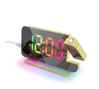 Lafocuse Réveil Projecteur Plafond avec 11 RVB Couleurs LED Affichage & 10 Couleurs Veilleuse, Horloge Numérique avec Luminosité Volume Réglable, Snooze, Réveil Projection pour Chambre Chevet, Or