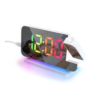 Lafocuse Réveil Projecteur Plafond avec 11 RVB Couleurs LED Affichage & 10 Couleurs Veilleuse, Horloge Numérique avec Luminosité Volume Réglable, Snooze, Réveil Projection pour Chambre Chevet, Blanc