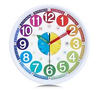 Lafocuse Silencieuse Horloge Murale Enfant Apprentissage Colorée avec 3D Chiffres Facile à Lire pour Ecole Chambre Enfant Classe 30 cm