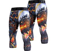 LAFROI Men's 2-Pack Compression Fit 3/4 Tights Leggings with Pcoket/Non-Pocket-YSK10 Melted Wings Size XL