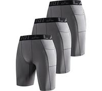 LAFROI Men's 3-Pack Quick Dry Cool Compression Fit Tights Shorts Waistband -YSK09 Pocket Grey Size XXL