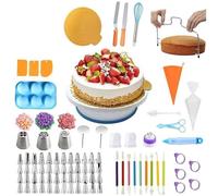 LAFSFBDF Plateau tournant for gâteaux, outil de cuisson à faire soi-même, buse de passepoil, sac à douille, grattoir à crème, ensemble de plateaux tournants for gâteaux(E)