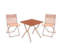 Lafuma MOBILIER - Ensemble 1 Table Carrée, 2 Chaises Pliantes Ultra-compactes - Balcony - Acier - Orange Canyon - Fabriqué en France - BDL0034_9875 - Garantie 5 Ans - L.70xl.64xH.72cm