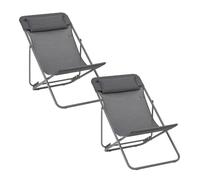 LAFUMA MOBILIER - Lot De 2 Transats Jardin Pliants Multi-positions Avec Têtière - Maxi Transat + - Batyline® Duo - Gris Obsidian - Fabriqué en FRANCE - BDL0002_9718 - Garantie 5 ans - L.83xl.62xH.91cm