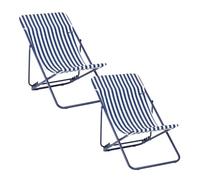 Lafuma MOBILIER - Lot De 2 Transats Jardin Pliants Multi-Positions - Maxi Transat - Airlon - Bleu Rayure Indigo - Fabriqué en France - BDL0060_A003 - Garantie 5 Ans - L.83xl.62xH.91cm