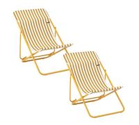 Lafuma MOBILIER - Lot De 2 Transats Jardin Pliants Multi-Positions - Maxi Transat - Airlon - Jaune Rayure Miel - Fabriqué en France - BDL0060_A002 - Garantie 5 Ans - L.83xl.62xH.91cm
