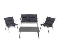 Lafuma Salon Bas de Jardin - 1 Table Basse Rectangle, 1 Banquette Et 2 Fauteuils - Vence - Becomfort® - Gris Dark Grey Mobilier