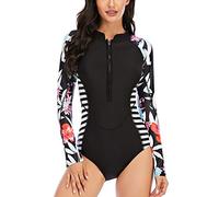 LafyKoly Maillot de bain imprimé avec fermeture éclair sur le devant, 1 pièce à manches longues avec protection contre les UV pour femmes, M