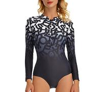 LafyKoly Maillot de bain une pièce à manches longues pour femme Protection UV, Noir et lettre, Taille XL