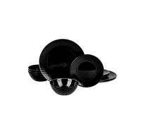 LaGlint Service de Table 4 Personnes 12 Pièces Verre Opale Noir | Service Vaisselle Moderne, Assiettes et Bols Design, Résistant aux Chocs, Nettoyage Facile, Usage Quotidien
