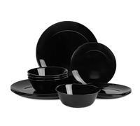 LaGlint Service de Table 4 Personnes 12 Pièces Verre Opale Noir | Service Vaisselle Moderne, Assiettes et Bols Design, Résistant aux Chocs, Nettoyage Facile, Usage Quotidien
