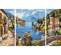 Schipper Peinture par numéros Lago Romantico 609260818 – Triptyque 50×80 cm, pinceaux et acryliques