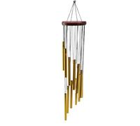 Lagomloot Carillon éolien musical à 12 tubes en aluminium et bois de pin en forme de S pour jardin, terrasse, décoration intérieure et extérieure, doré, 55 cm