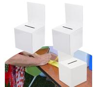 Lagomloot Lot de 2 boîtes à dons, boîtes à suggestions en papier ondulé blanc avec en-tête amovible, 15,2 x 15,2 x 15,2 cm