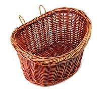 Lagomloot Panier de vélo pliable en osier, sac de guidon avant en saule vintage pour le shopping, le camping, marron, 34 x 27 x 21 cm