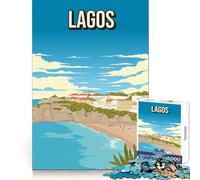 Lagos,Portugal,ville côtière,art,plage de l'Algarve,impression de voyage,puzzle de 1000 pièces pour adolescents,puzzle amusant et intellectuel,loisir léger,découpe fine,cadeau de Noël unique (38x26cm)