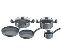 Lagostina Antea Ensemble de Casseroles et de Poêles Antiadhésives, 8 Pièces, avec 2 Faitouts à Poignées, 2 Poêles, 1 Casserole à Manche, 3 Couvercles en Verre, Revêtement Minéral Météorite