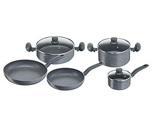 Lagostina Antea Ensemble de Casseroles et de Poêles Antiadhésives, 8 Pièces, avec 2 Faitouts à Poignées, 2 Poêles, 1 Casserole à Manche, 3 Couvercles en Verre, Revêtement Minéral Météorite