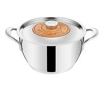 Lagostina Emozione Zuppiera + Couvercle avec Insert en Bois de Cerisier Ø 24 cm, Marmite Induction et Gaz en Acier Inoxydable 18/10 et Bois, Fond Lagotherm à Trois Couches et Larges Poignées Soudées