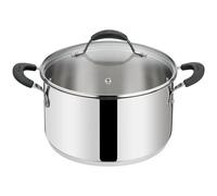 Lagostina Tempra Acier Casserole Fonda et Couvercle, Casserole Ø 24 cm en acier inoxydable 18/10 + Couvercle en verre, avec fond Lagotherm et poignées en silicone