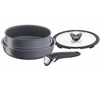 Lagostina Ingenio Mineralis Lot de 5 casseroles et poêles antiadhésives en aluminium pour induction, gaz et four, batterie avec 2 poêles, poêle, couvercle en verre, poignée amovible
