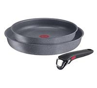Lagostina Ingenio Mineralis Set de poêles antiadhésives en Aluminium, Convient à l'induction, 3 pièces, Batterie de casseroles avec 2 poêles Ø 24 et 28 cm et poignée Amovible