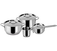 Lagostina Lot de 7 ustensiles de cuisine en acier inoxydable: casserole à deux poignées 18 cm, casserole creuse 22 cm, bouillie-lait 12 cm, manche long 14 cm, couvercles