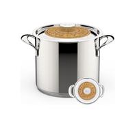 Lagostina Emozione Pastaiola + Couvercle avec Insert en Bois de Cerisier Ø 20 cm, Marmite Induction et Gaz en Acier Inoxydable 18/10 et Bois, Fond Lagotherm Triple Couche et Larges Poignées Soudées