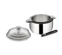 Série de 3 casseroles avec couvercles Salvaspazio+ en acier inoxydable + 1 poign - - Argent - Inox
