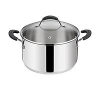 Lagostina Tempra Acier Casserole Fonda et Couvercle, Casserole Ø 26 cm en acier inoxydable 18/10 + Couvercle en verre, avec fond Lagotherm et poignées en silicone