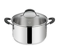 Lagostina Tempra Acier Casserole Fonda et Couvercle, Casserole Ø 24 cm en acier inoxydable 18/10 + Couvercle en verre, avec fond Lagotherm et poignées en silicone