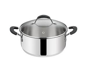 Lagostina Tempra Casserole basse et couvercle, casserole Ø 26 cm en acier inoxydable 18/10 avec couvercle en verre, fond lagotherm et poignées en silicone
