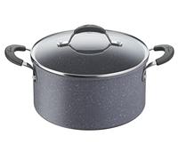 Lagostina Tempra Mineral Casserole à deux poignées avec couvercle, acier et aluminium avec revêtement minéral+ Ø 20 cm, poignées en silicone, effet pierre, convient à toutes les sources de chaleur