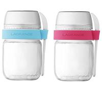 Lot de 2 pots de yaourts compartimentes a emporter Praline rose & Curacao pour yaourtiere - fromagere Lagrange
