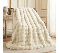 L'AGRATY Couverture en fausse fourrure de lapin : couverture décorative chaude en flanelle polaire et épaisse pour canapé, lit, sofa, 127 x 152,4 cm - Couverture décorative chaude en flanelle (blanc
