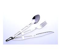 LAGUIOLE - 2 Sets de 3 Couverts de Voyage Reliés avec Un Mousqueton : Une Fourchette, Un Couteau à Lame Crantée, Une Cuillère - Idéal pour Le Pique-Nique