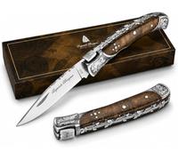 Laguiole Artisan 4145 Bougna | Couteau pliant en loupe de ronce naturelle | Couteau pliant avec manche en loupe de bois naturel | Lame robuste, idéale pour le camping et les activités de plein air.