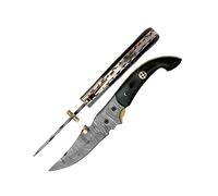laguiole artisan Damas Couteau Excellence Persiana - Black Water Buffalo Bone Handle. 4004 Bolsters en laiton massif .59-62HRC Rockwell Scale
