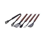 LAGUIOLE - Black Edition Set 5 Ustensiles Barbecue, Premieum Manche en Bois de Caoutchouc, Acier Inoxydable, Silicone, Portable Kit Voyage Camping Jardin, Cadeaux Homme, Noir