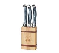 LAGUIOLE - Block of 6 Table Knives - Pine Wood Block - Plastic Handles - Grey