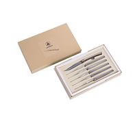 LAGUIOLE - Coffret de 6 Couteaux de Table Design - Acier Inoxydable, manche en Bois Zèbre - Ligne épurée pour une table tendance